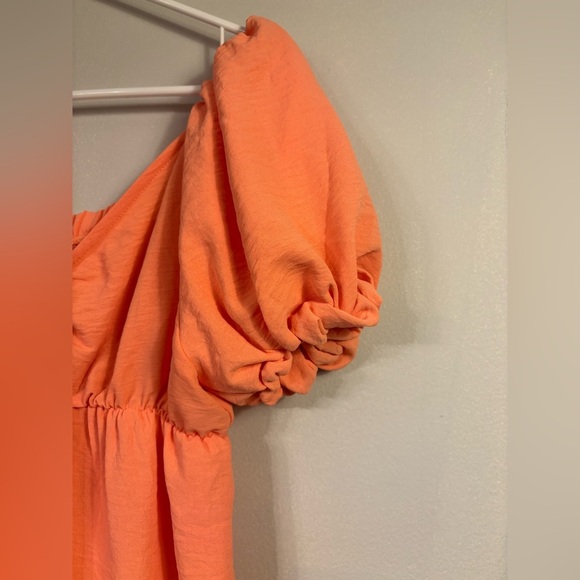 Orange Pleated Puff Sleeve Sundress - Picture 5 of 5
